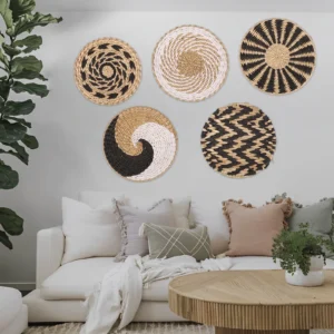 5-Piece Wall Basket Decor Set – Woven Rattan Baskets for Wall Hanging