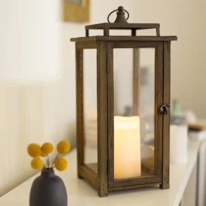 Decorative Rustic Wooden Candle Lantern -  Large, Brown