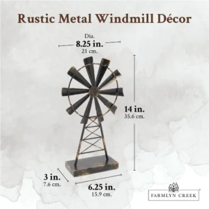 Metal Windmill for Farmhouse Decor, Rustic Home Decorations (8 x 14 Inches)